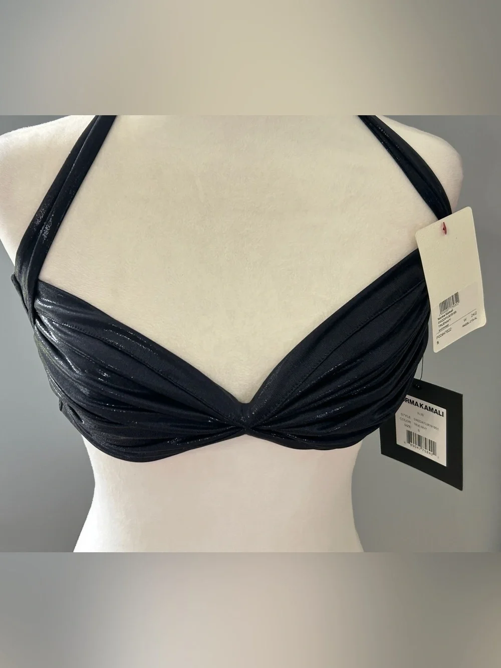 Norma Kamali Bill Bra & Bill Bottom Bikini Set Size S True Navy NWT Metallic - Picture 9 of 12